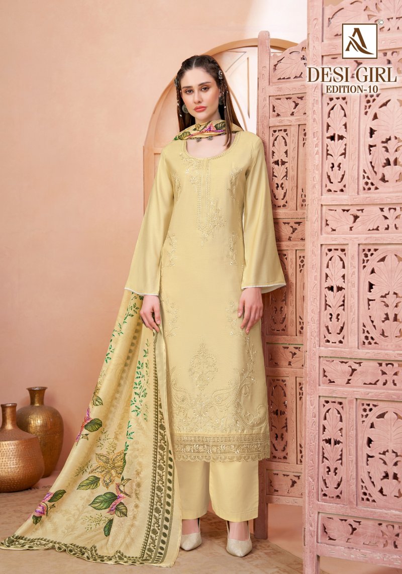 Desi Girl Vol 10 By Alok Viscose Maslin Pakistani Dress Material